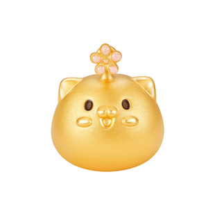 明牌珠宝＆饭粒猫与包子鸭联名黄金转运珠 足金粉花喵串珠AFP1403