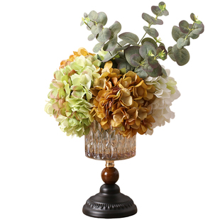 中古奶油风黑色高级感水晶玻璃花瓶法式轻奢客厅餐桌仿真插花摆件