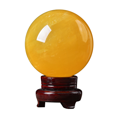 天然黄色真水晶球招财原石厨房客厅装饰办公室高档风水转运球摆件