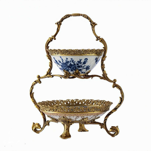 欧式青花高温瓷双层碟双层果盘工艺饰品摆件