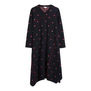 蒲PUKKA V领长袖连衣裙女棉针织长裙宽松中长款裙子