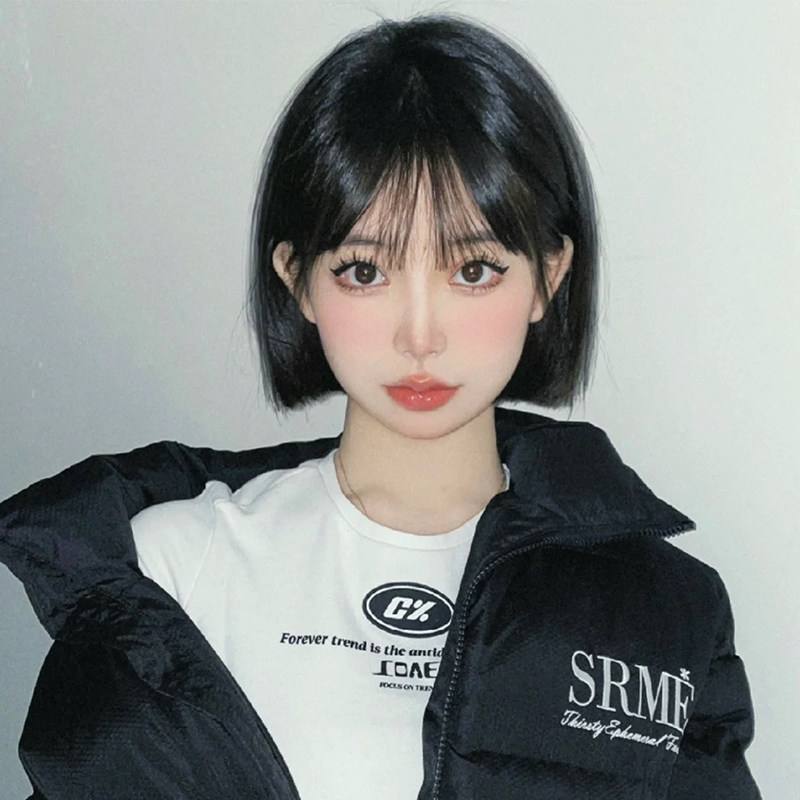 假发女短发减龄一刀切锁骨发波波头发型仿真人自然短直发全头套式
