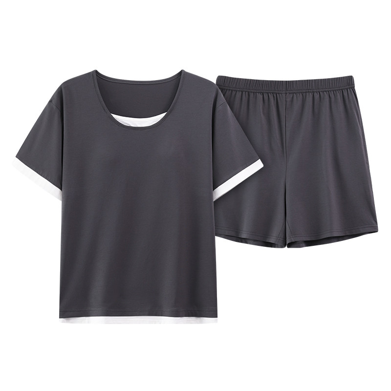 免文胸自带胸垫一体莫代尔睡衣女夏季韩版短袖夏天女生家居服套装