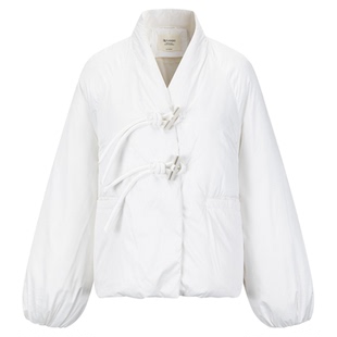 DTLANDO/商场同款25冬新品女装白交叠绑带灯笼袖短款羽绒服外套