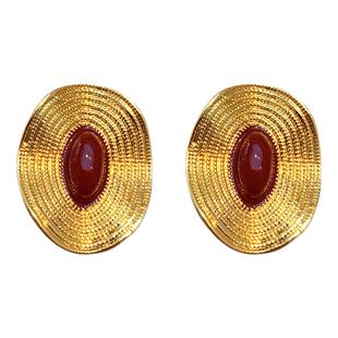 安可拉红珐琅耳环轻奢高级感中古耳钉宽面肌理圆盘宫廷风复古耳饰