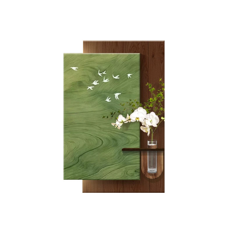 中古风水培绿植入户玄关装饰画复古高级感挂画客厅走廊过道壁画灯