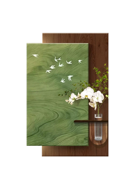 中古风水培绿植入户玄关装饰画复古高级感挂画客厅走廊过道壁画灯