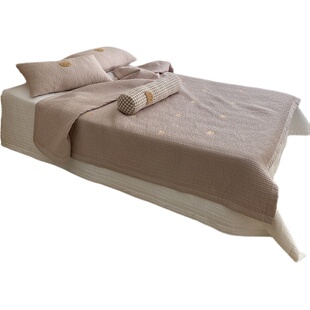 铺盖两用~韩国小熊床盖100纯棉水洗棉床褥垫子三件套四季通用