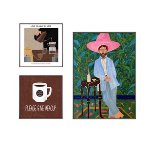 戴粉帽子的人客厅组合装饰画中古风餐厅小众艺术挂画美式咖啡壁画