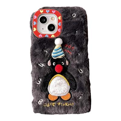 ins毛绒刺绣企鹅手机壳