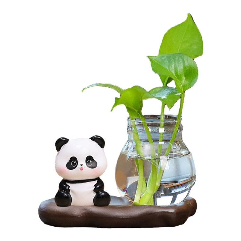 卡通可愛熊貓綠蘿水培花瓶裝飾品擺設(shè)高級(jí)感小眾送禮好物裝飾擺件