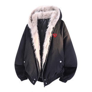 查尔斯桃心 冬季座山雕美式棉服男女款夹棉帆布水洗毛领棉衣外套