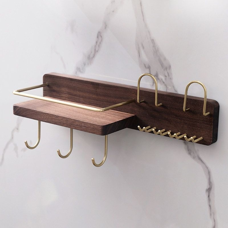 黑胡桃木质牙刷置物架漱口牙杯架浴室毛巾挂洗脸巾架收纳挂架毛巾