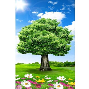 一棵大树风景挂画自然风光玄关客厅装饰画绿色植物护眼海报自贴画