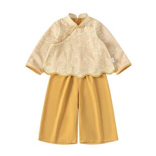 INSbobo女童汉服秋季儿童唐装衣服2025新款宝宝周岁礼服套装中秋