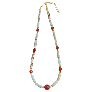 新中式原创手作寿山石红玛瑙手链流苏耳环项链古风汉服首饰套装