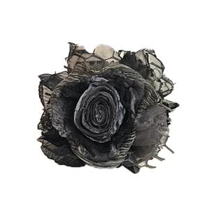 TeNg原创手作水墨色布艺玫瑰花颈带choker/胸针/发卡 蕾丝颈带