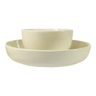 七寸深盘子碟菜盘家用套组合6网红奶油风蒸蛋陶瓷窝盘加深8寸浅盘