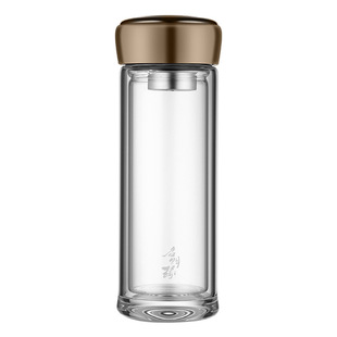 启明缘玻璃杯免费定制刻字 双层耐高温隔热 男女水杯茶杯带盖商务