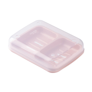 茶花双格肥皂盒带盖香皂盒家用沥水盒子皂盒置物架双层大号内衣皂