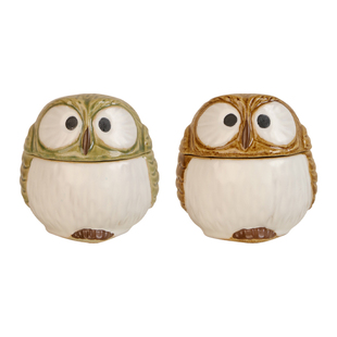 万土烧 猫头鹰调料罐 高温陶瓷 粗土窑变 味精鸡精盐糖罐组合套装