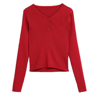 v领针织衫女短款修身毛衣内搭