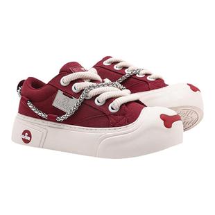 【夏之光同款】奇安达骨头鞋帆布鞋开口笑大头鞋子女厚底红色板鞋