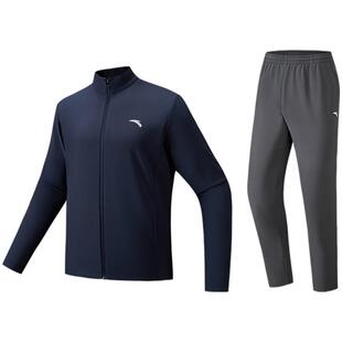 安踏长袖运动套装男士冬季防泼水立领休闲开衫外套运动长裤两件套