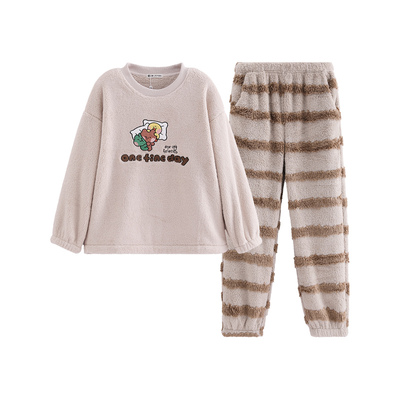 芬腾秋冬季布朗熊珊瑚绒情侣睡衣