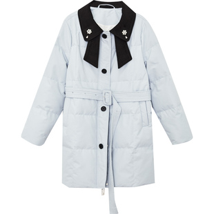 DM100大码百分百微胖mm女装冬季撞色领三防长短款加厚羽绒服外套