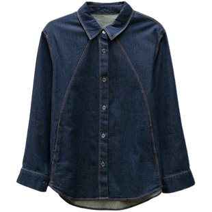 DOROTHY丨深色小众休闲牛仔衬衫女2024新款春秋叠穿百搭衬衣外套