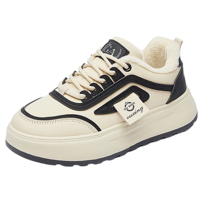 加绒板鞋女2025新款冬季二棉鞋黑白熊猫鞋厚底保暖休闲运动鞋子女