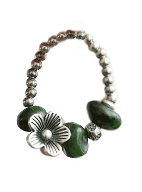 时尚花团锦簇弹力绳戒指女新中式简约复古民族风做旧工艺玉髓指环