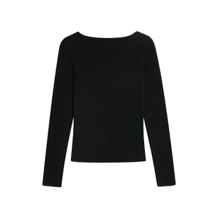 Maven Lin点睛之笔 红色针织衫女一字船领内搭打底衫修身毛衣上衣