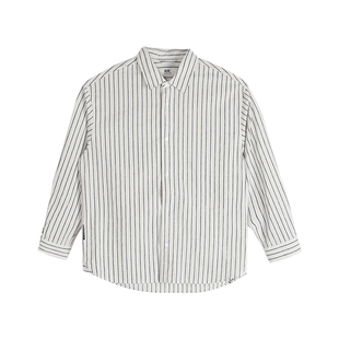 朴术男装春秋季新款亲肤面料日系风商务高级感竖条纹宽松长袖衬衫