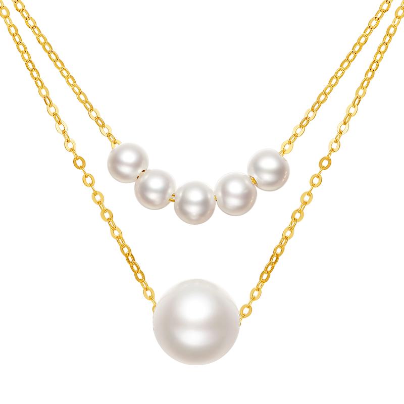 周六福18K金珍珠项链女珍心法式双层项链优雅甜美圣诞礼物