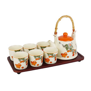 乔迁新居搬家柿柿如意茶具家用陶瓷水具套装结婚茶壶新婚新娘礼物