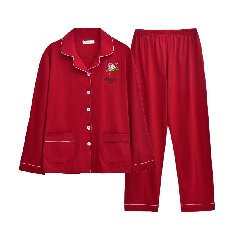 高档100%优质纯棉睡衣女春秋全棉时尚开衫长袖性感家居服休闲套装
