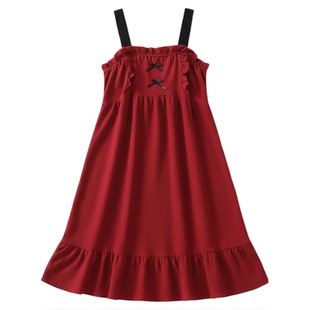 纯棉睡裙女士夏季2026年新款大红色喜庆睡衣女夏天吊带性感连衣裙