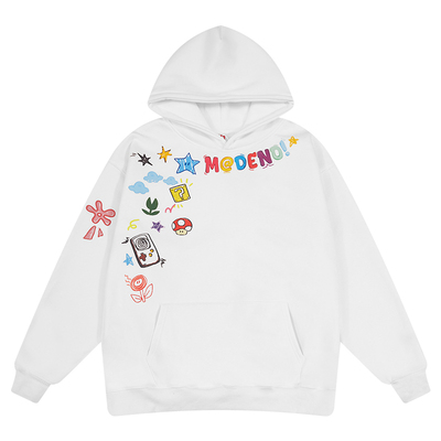 小尼力花卉加绒连帽卫衣