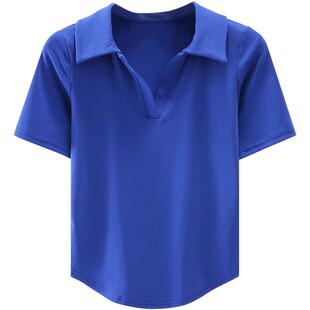 纯白纯欲风燕尾短袖T恤内搭女打底衫春季新款韩版翻领V领修身上衣