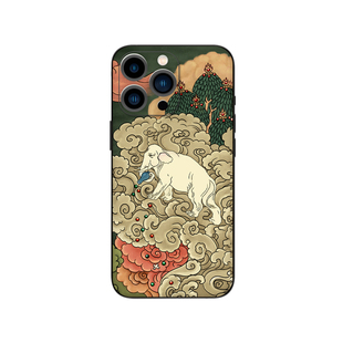 吉人天象皮纹浮雕手机壳 适用苹果iphone17pro吉祥手机壳 法海寺壁画苹果16promax新款苹果14素皮佛系手机壳