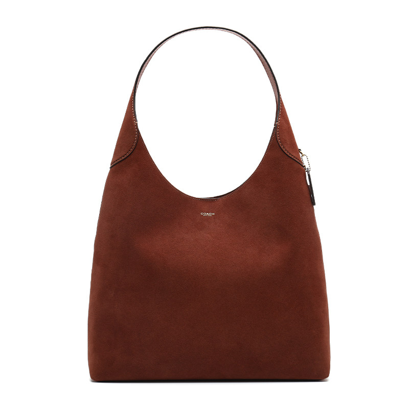 【自营】COACH/蔻驰女包大号HOBO包LOGO标识纯色绒面革单肩手提包