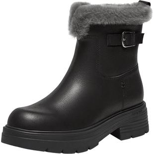 Bata雪地靴女加绒2025冬商场新款牛皮保暖粗跟毛毛短靴AGC44DD5