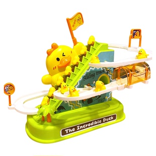 抖音同款小黄鸭爬楼梯宝宝男女孩轨道会走的电动抬头练习婴儿玩具