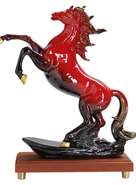 马年陶瓷马到成功红色马摆件