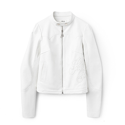 月光白贴皮绣水钻拉链皮夹克