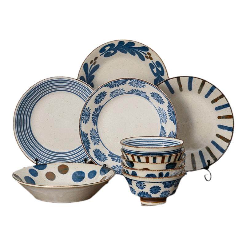 美浓烧日式进口南国家用碗盘套装10件安全釉下彩餐具送礼专用