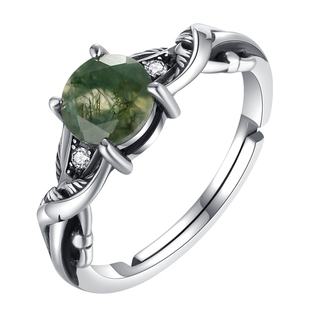 《水草幽灵》薾曼原创水草玛瑙戒指纯银做旧复古个性小众开口指环