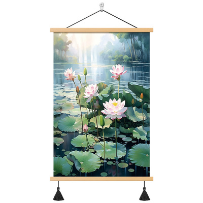 中式夏日荷花玄关挂画